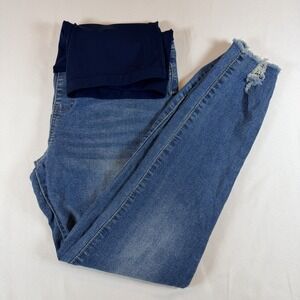 🔴 Maternity Distressed Skinny Denim Jeans with Full Panel Size Small / US 4)